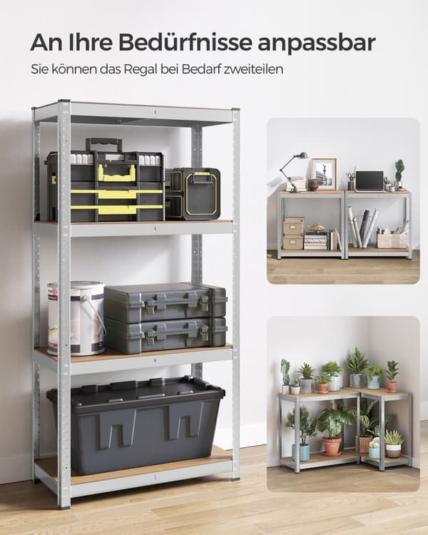 Rootz 2-pak sølv opbevaringsstativ - Reol - Metalhylder - Galvaniseret stål - MDF - Heavy Duty - 40 cm x 80 cm x 160 cm
