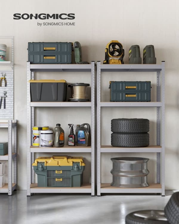 Rootz 2-pak sølv opbevaringsstativ - Reol - Metalhylder - Galvaniseret stål - MDF - Heavy Duty - 40 cm x 80 cm x 160 cm