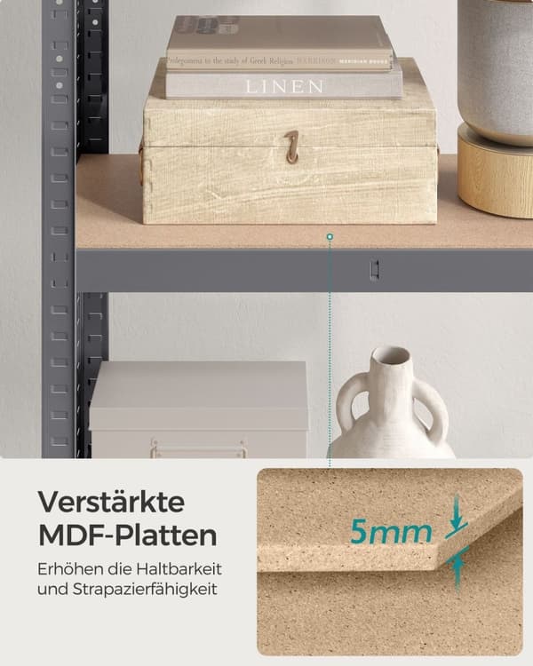 Rootz Grey Opbevaringsstativ - Reol - Metalramme - Heavy Duty - 40 cm x 80 cm x 160 cm - Galvaniseret stål - MDF - 10 kg - 130 kg Kapacitet - 520 kg S