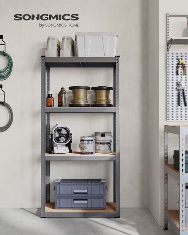Rootz Grey Opbevaringsstativ - Reol - Metalramme - Heavy Duty - 40 cm x 80 cm x 160 cm - Galvaniseret stål - MDF - 10 kg - 130 kg Kapacitet - 520 kg S