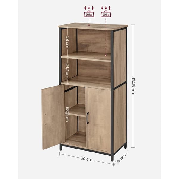 Rootz Eg Brun-Sort Opbevaringsskab - Spånplade Stål - Stor Organizer - Justerbare hylder - 35 cm x 60 cm x 124,5 cm