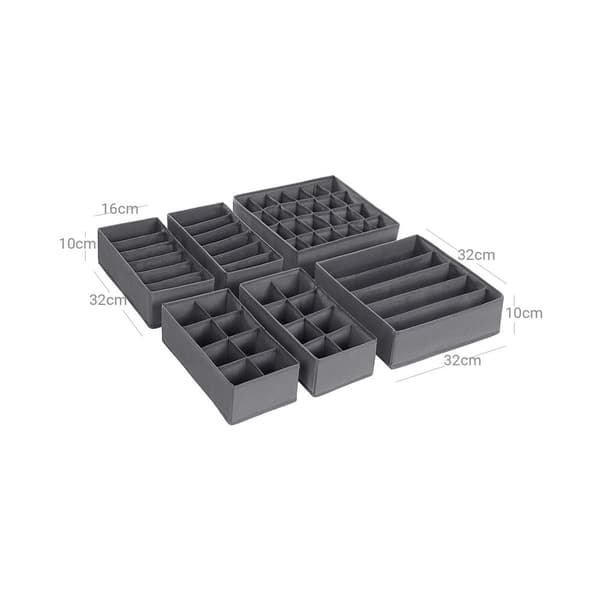 Rootz 8-delat set lådorganisatorer - Underklädersförvaring - Tygelådor - Garderobsorganisation - Grå - Non-Woven Tyg - PE-skiva - Kartong - 32cm x 32c