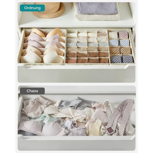 Rootz 8-delat set Underkläder Organizer - Underkläder Förvaring - Lådavdelare - Non-Woven Tyg - Kartong - PE Board - Beige - 32cm x 32cm x 10cm