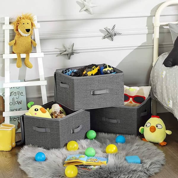 Rootz Set med 3 tygförvaringslådor - Organiseringsfack - Klädkorgar - Lättåtkomlig dragkedja - Linneliknande struktur - Måttstabil - 40 cm x 30 cm x 2