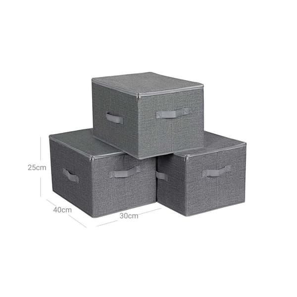 Rootz Set med 3 tygförvaringslådor - Organiseringsfack - Klädkorgar - Lättåtkomlig dragkedja - Linneliknande struktur - Måttstabil - 40 cm x 30 cm x 2