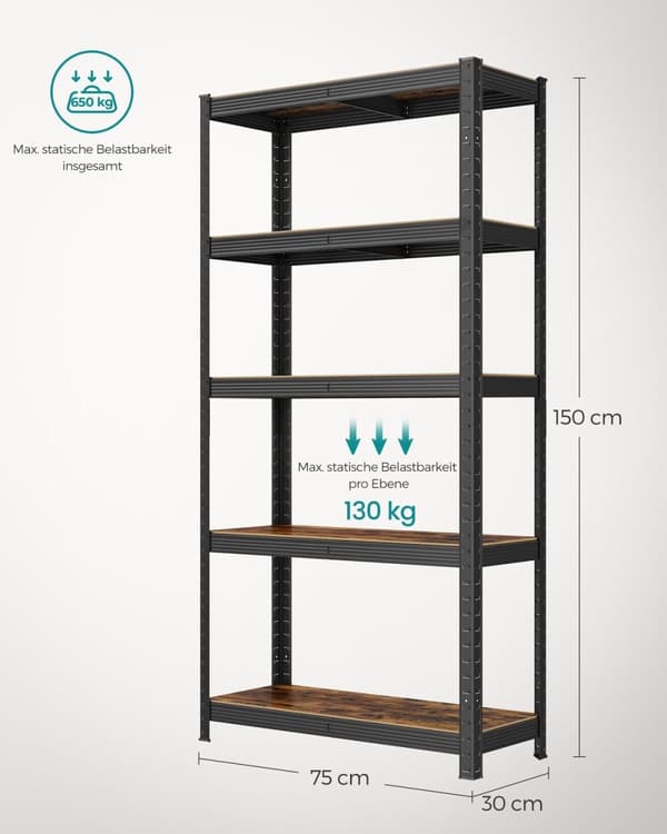 Rootz opbevaringsstativ - Reolsystem - Organizer - Stålramme - Træhylder - Justerbar - Rustbestandig - 150cm x 75cm x 30cm
