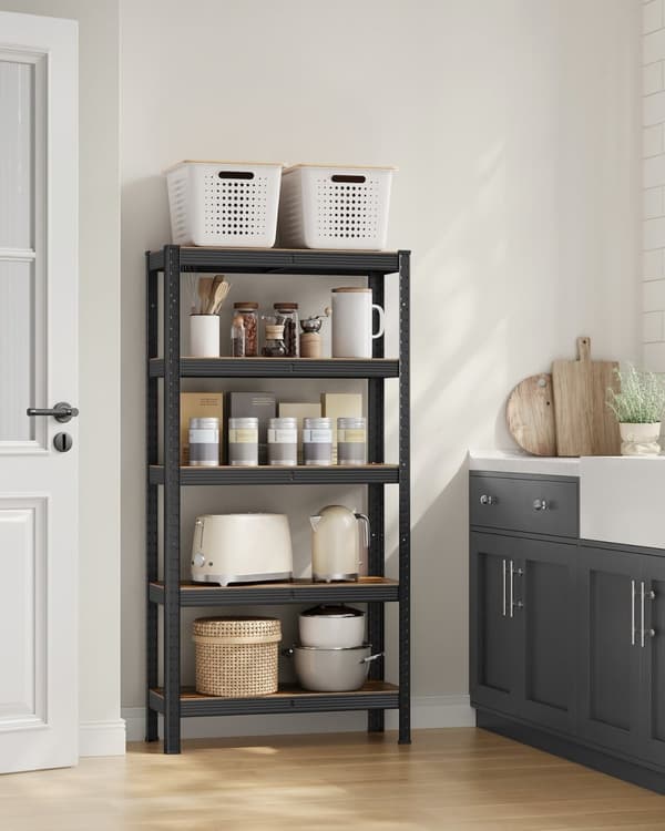Rootz opbevaringsstativ - Reolsystem - Organizer - Stålramme - Træhylder - Justerbar - Rustbestandig - 150cm x 75cm x 30cm
