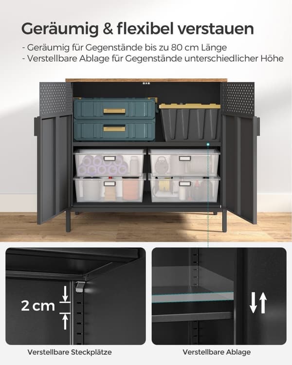 Rootz Vintage Brun-Svart Förvaringsskåp - Stålspånskiva - Organizer - Skåp - Heavy-Duty - 80cm x 40cm x 76cm