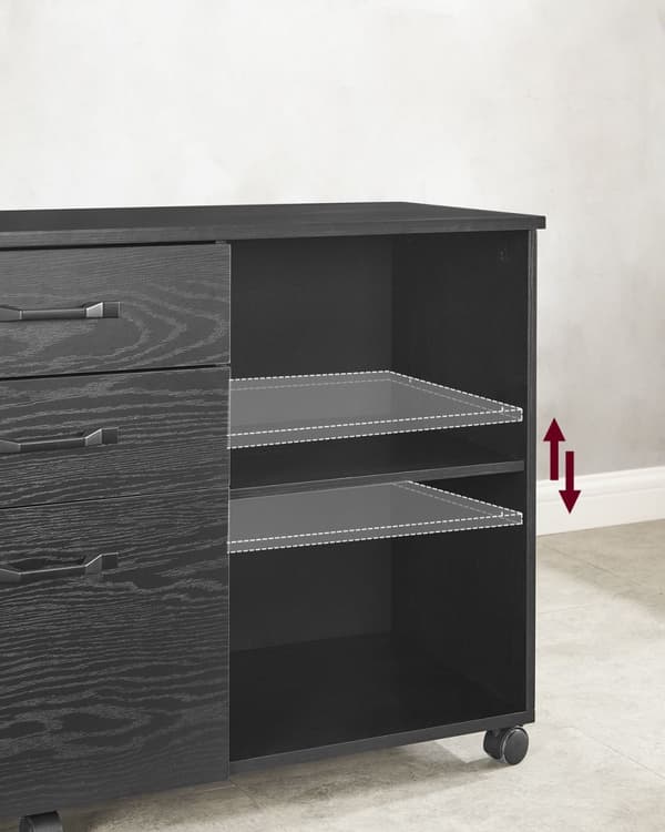 Rootz Rolling Container - Säilytyskärry - Järjestäjä - Lastulevy ja metalli - 40 cm x 80 cm x 66 cm - Musta puunsyypinnalla - Kevyt - Helppo koota - S