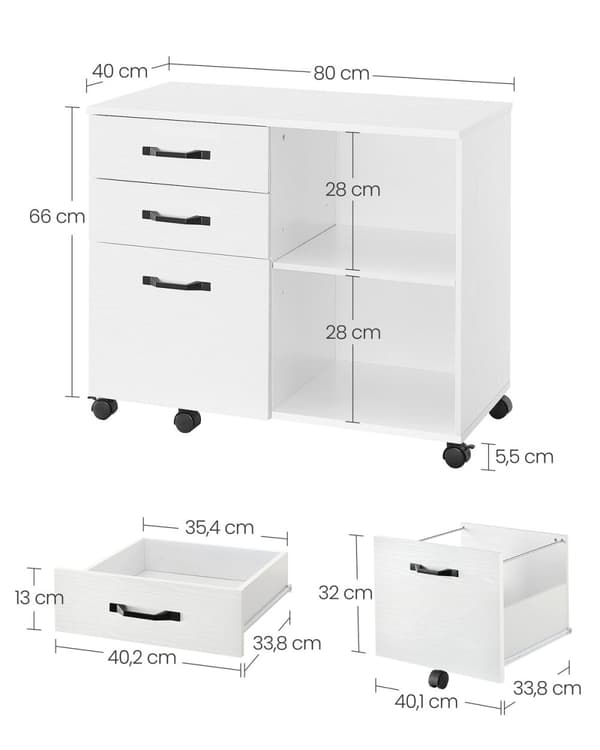 Rootz rullebeholder med træfinish - Opbevaringsvogn - Mobil organisering - Spånplade og metalkonstruktion - 40 cm x 80 cm x 66 cm - 22,2 kg Vægtkapaci
