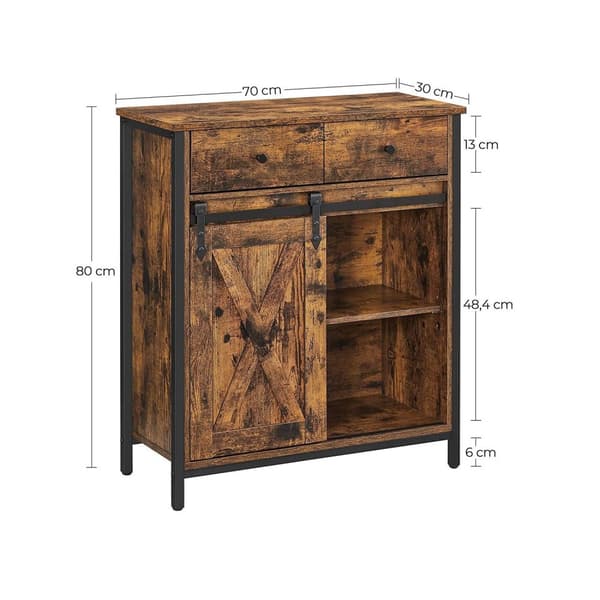 Rootz Vintage ruskea-musta sivukaappi - Lastulevy teräs - Säilytysyksikkö - Järjestäjä - 30kg Paino Kapasiteetti - 70cm x 30cm x 80cm