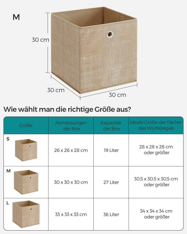 Rootz 6-pak opbevaringsboks - Organiseringsspande - Papkasser - Non-Woven stof - Plettet grå - 30 cm x 30 cm x 30 cm - Letvægts - Holdbar - Rummelig