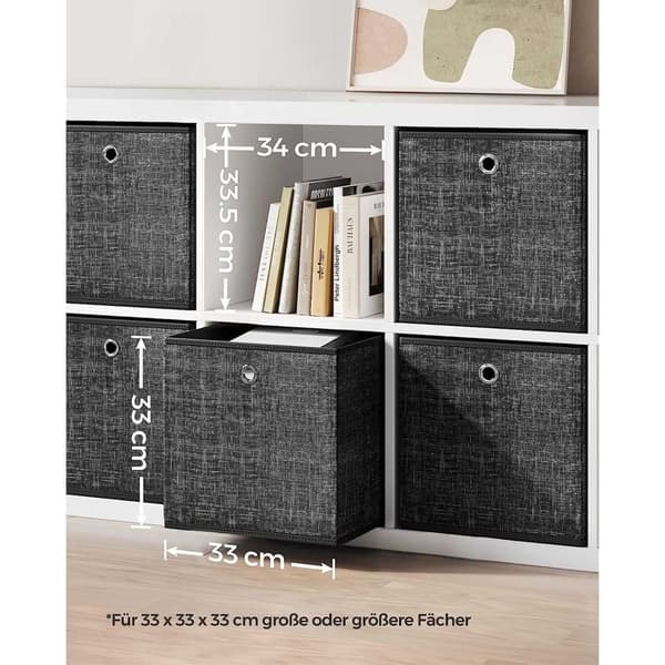 Rootz 6-pak opbevaringsbokssæt - Sort broget organisering - Papspand - Ikke-vævet stofbeholder - Letvægts - Holdbar - Rummelig - 33 cm x 33 cm x 33 cm