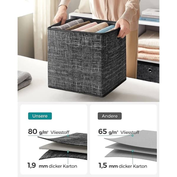 Rootz 6-pak opbevaringsbokssæt - Sort broget organisering - Papspand - Ikke-vævet stofbeholder - Letvægts - Holdbar - Rummelig - 33 cm x 33 cm x 33 cm