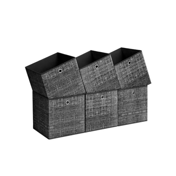 Rootz 6-pak opbevaringsbokssæt - Sort broget organisering - Papspand - Ikke-vævet stofbeholder - Letvægts - Holdbar - Rummelig - 33 cm x 33 cm x 33 cm