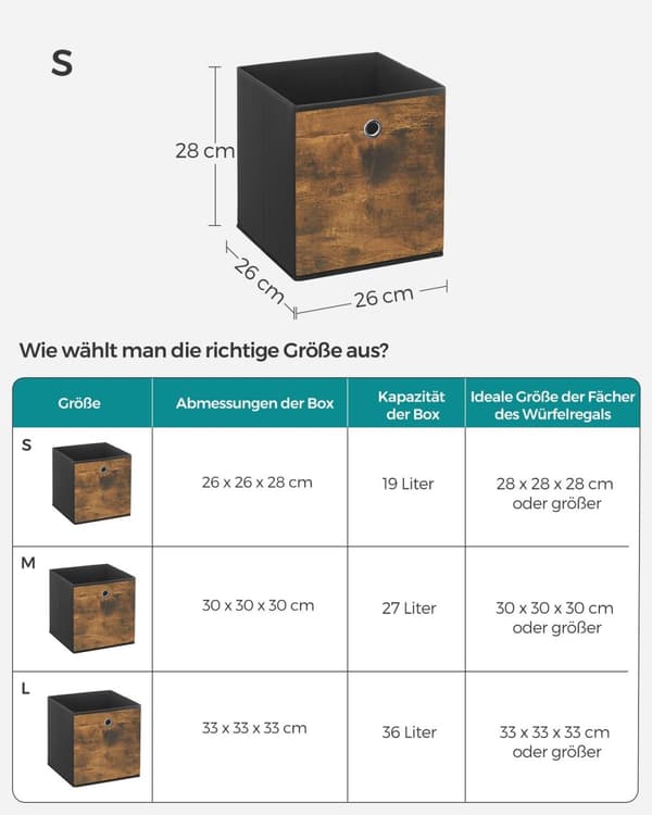 Rootz 6 Pack Storage Box Set - Vintage ruskea-musta - Pahvin järjestäjä - Kuitukangaslaatikko - Oxfordin kangassäiliö - Kevyt - Kestävä - Tilava - 26