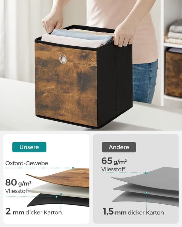 Rootz 6 Pack Storage Box Set - Vintage ruskea-musta - Pahvin järjestäjä - Kuitukangaslaatikko - Oxfordin kangassäiliö - Kevyt - Kestävä - Tilava - 26