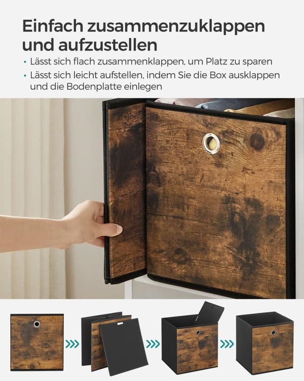 Rootz 6 Pack Storage Box Set - Vintage ruskea-musta - Pahvin järjestäjä - Kuitukangaslaatikko - Oxfordin kangassäiliö - Kevyt - Kestävä - Tilava - 26