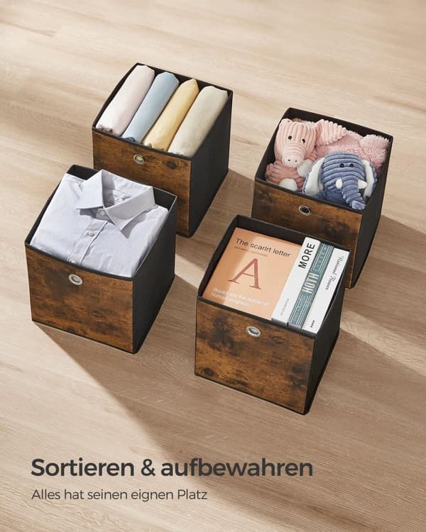 Rootz 6 Pack Storage Box Set - Vintage ruskea-musta - Pahvin järjestäjä - Kuitukangaslaatikko - Oxfordin kangassäiliö - Kevyt - Kestävä - Tilava - 26