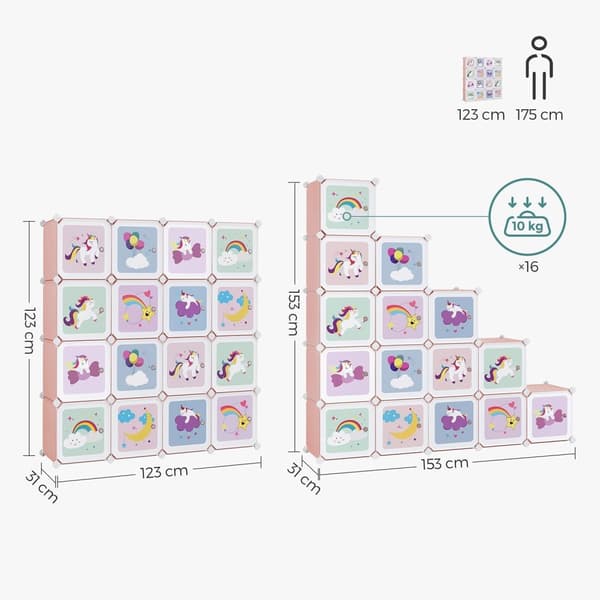 Rootz Pink 16 Cube Opbevaringsorganisator - DIY skabsorganisering - Modulopbevaringssystem - PP plastpaneler - Metalramme - ABS plastikforbindelser -