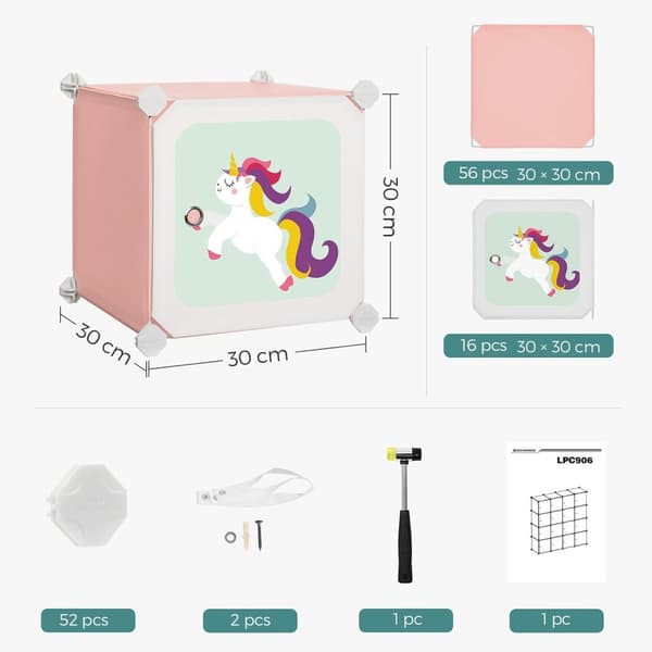 Rootz Pink 16 Cube Opbevaringsorganisator - DIY skabsorganisering - Modulopbevaringssystem - PP plastpaneler - Metalramme - ABS plastikforbindelser -