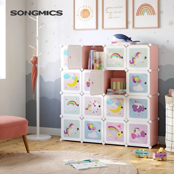 Rootz Pink 16 Cube Opbevaringsorganisator - DIY skabsorganisering - Modulopbevaringssystem - PP plastpaneler - Metalramme - ABS plastikforbindelser -