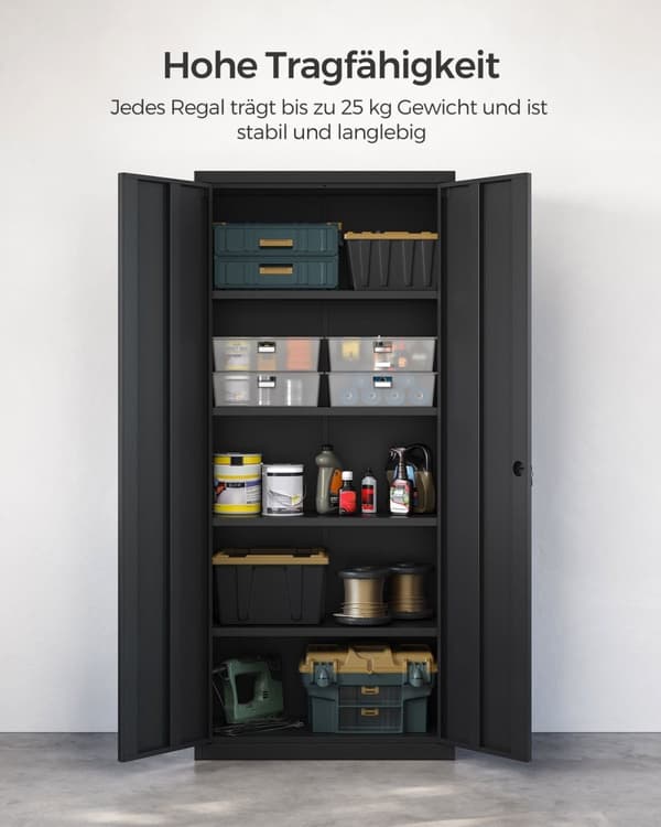 Rootz Förvaringsskåp - Svart Organizer - Stålhyllenhet - Heavy Duty - 40cm x 80cm x 180cm - 25kg Kapacitet