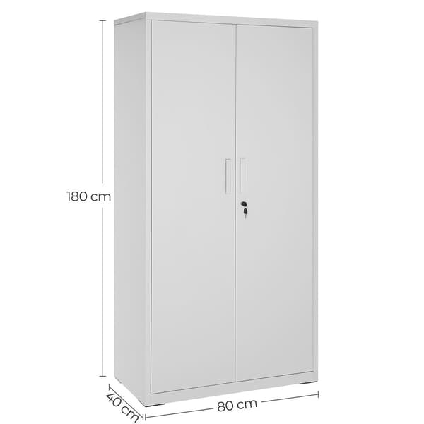 Rootz-metallikaappi - Toimistovarasto - Arkistokaappi - Harmaa jauhemaalattu teräs - Säädettävät hyllyt - Pariovet - Vakaa rakenne - 80cm x 40cm x 180
