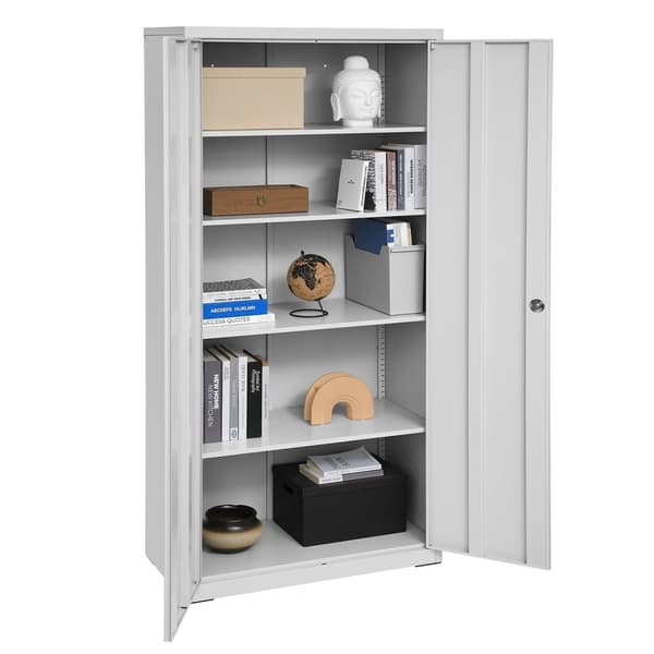 Rootz-metallikaappi - Toimistovarasto - Arkistokaappi - Harmaa jauhemaalattu teräs - Säädettävät hyllyt - Pariovet - Vakaa rakenne - 80cm x 40cm x 180