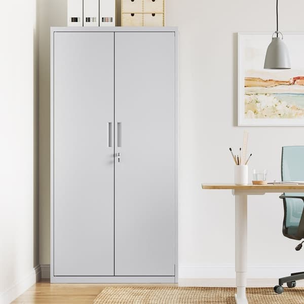 Rootz-metallikaappi - Toimistovarasto - Arkistokaappi - Harmaa jauhemaalattu teräs - Säädettävät hyllyt - Pariovet - Vakaa rakenne - 80cm x 40cm x 180