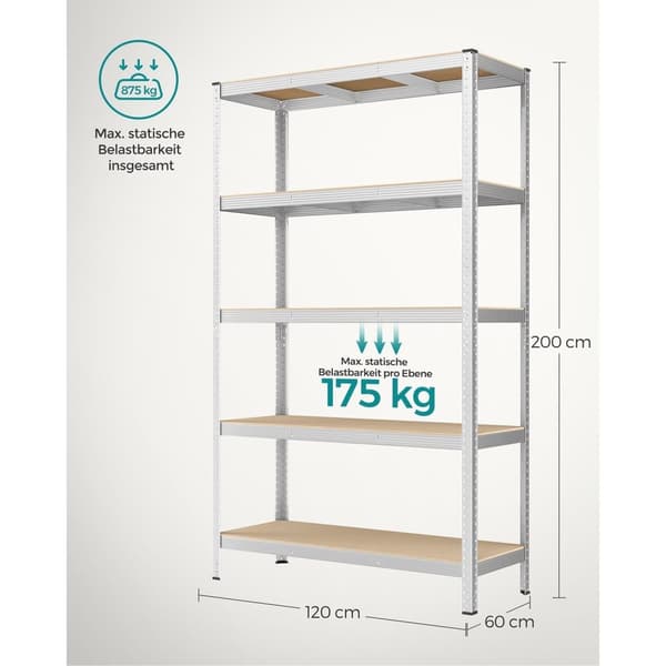Rootz 2-delt sæt opbevaringsstativ - reol - metalhylder - galvaniseret stål - MDF - 60 cm x 120 cm x 200 cm