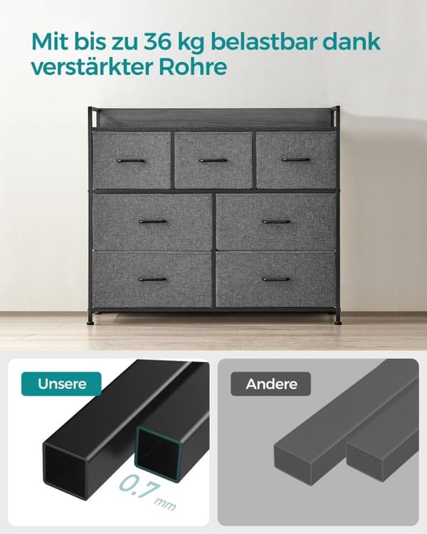 Rootz kommode med 3 skuffer - Opbevaringsskab - Grå sort trækorn - Spånplade Stål Non-Woven stof - Store skuffer - 28,5 cm x 98 cm x 85 cm - 12,8 kg V