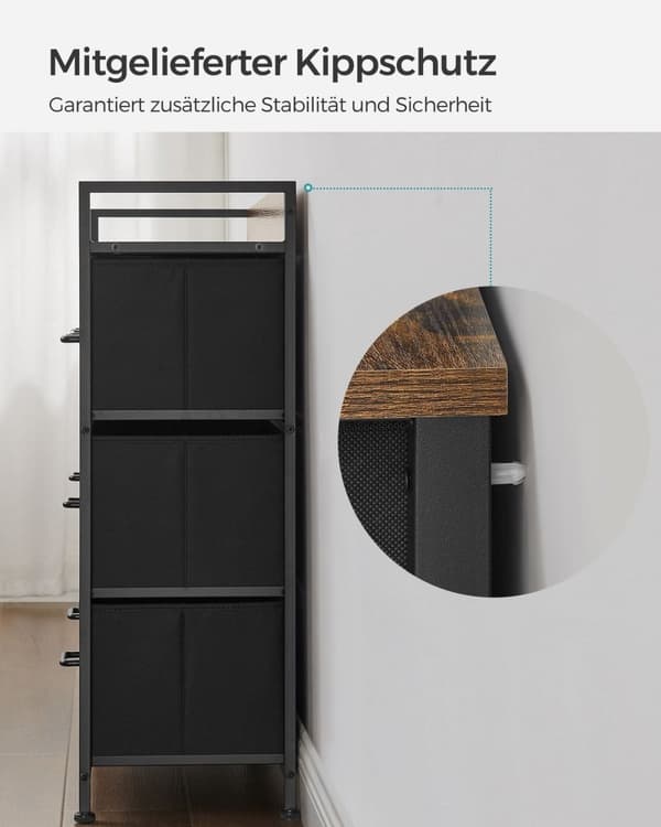 Rootz Vintage Ruskea-musta lipasto - Säilytyskaappi - Lipasto - Polyesteri - MDF - Oxford-kangas - Kuitukangas - 98cm x 28,5cm x 85cm - Organisaatio -