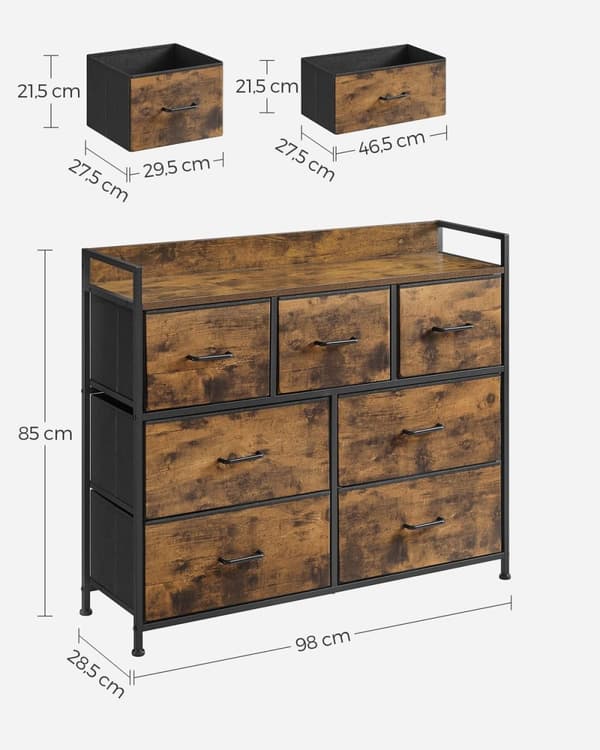 Rootz Vintage Ruskea-musta lipasto - Säilytyskaappi - Lipasto - Polyesteri - MDF - Oxford-kangas - Kuitukangas - 98cm x 28,5cm x 85cm - Organisaatio -