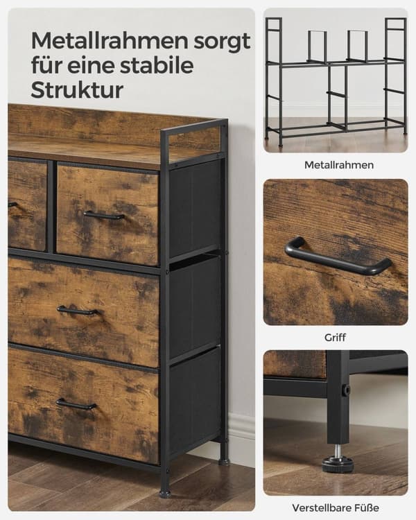 Rootz Vintage Ruskea-musta lipasto - Säilytyskaappi - Lipasto - Polyesteri - MDF - Oxford-kangas - Kuitukangas - 98cm x 28,5cm x 85cm - Organisaatio -