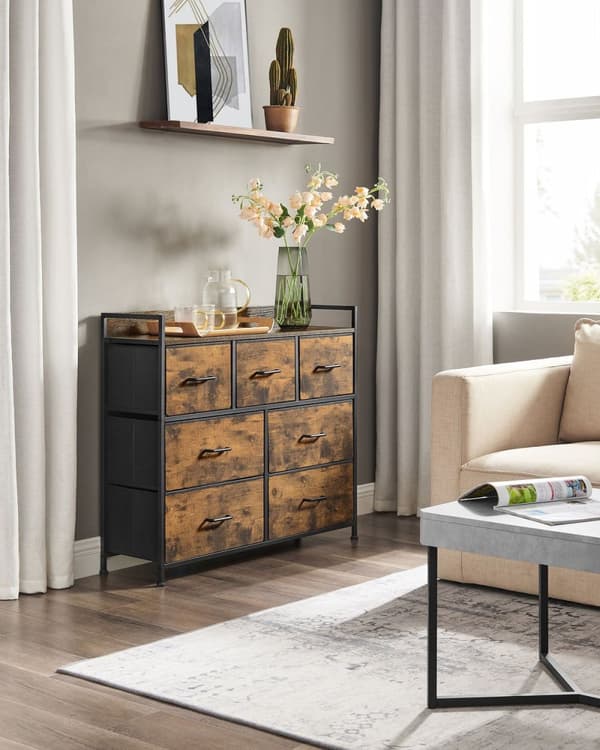 Rootz Vintage Ruskea-musta lipasto - Säilytyskaappi - Lipasto - Polyesteri - MDF - Oxford-kangas - Kuitukangas - 98cm x 28,5cm x 85cm - Organisaatio -