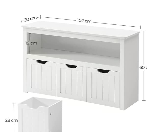 Rootz White förvaringsskåp - MDF Organizer - Skåp - Heavy Duty - 102cm x 30cm x 60cm - 24,5kg - 45,4kg Lastkapacitet - Tillbehörspaket ingår