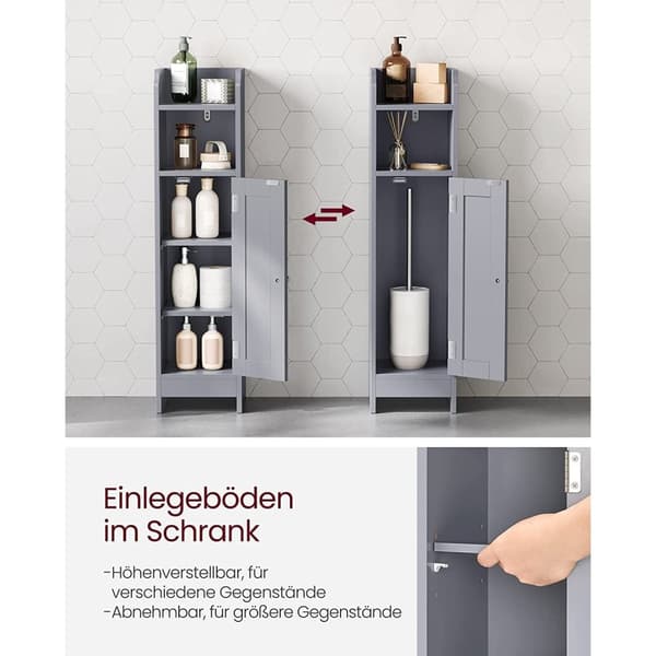 Rootz smalt badeværelsesskab - Opbevaringsskab - Organizer - MDF-materiale - Mystisk grå - 20 cm x 18 cm x 80 cm - Letvægts - Justerbare hylder - Nem