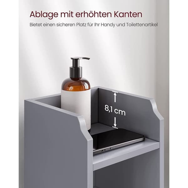 Rootz smalt badeværelsesskab - Opbevaringsskab - Organizer - MDF-materiale - Mystisk grå - 20 cm x 18 cm x 80 cm - Letvægts - Justerbare hylder - Nem