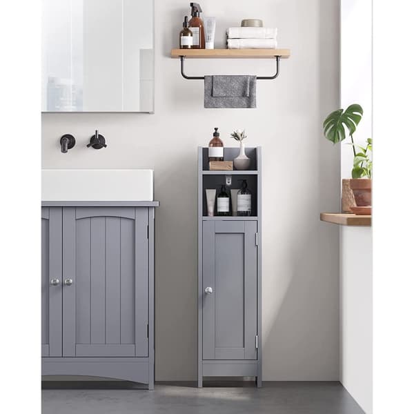 Rootz smalt badeværelsesskab - Opbevaringsskab - Organizer - MDF-materiale - Mystisk grå - 20 cm x 18 cm x 80 cm - Letvægts - Justerbare hylder - Nem