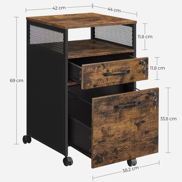 Rootz Vintage Ruskea-musta arkistokaappi - Säilytyskaappi - Järjestäjä - Lastulevy ja teräs - 44cm x 42cm x 69cm - Raskas - Helppo koota - Tyylikäs mu