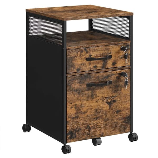 Rootz Vintage Ruskea-musta arkistokaappi - Säilytyskaappi - Järjestäjä - Lastulevy ja teräs - 44cm x 42cm x 69cm - Raskas - Helppo koota - Tyylikäs mu