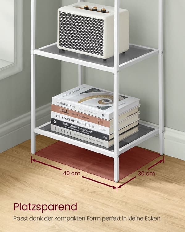 Rootz 3-lags metal- og glashylde - Opbevaringsstativ - Displaystativ - Slankt design - Nem montering - Alsidig brug - 30 cm x 40 cm x 124,5 cm