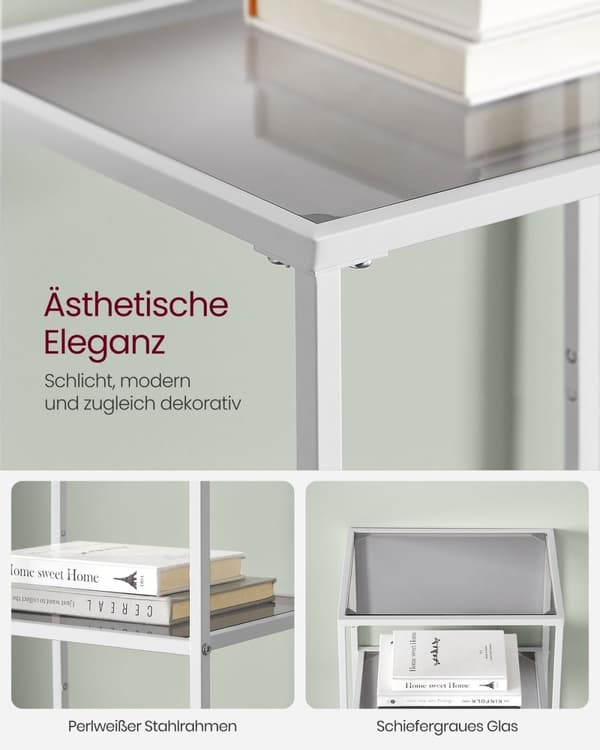 Rootz 3-lags metal- og glashylde - Opbevaringsstativ - Displaystativ - Slankt design - Nem montering - Alsidig brug - 30 cm x 40 cm x 124,5 cm