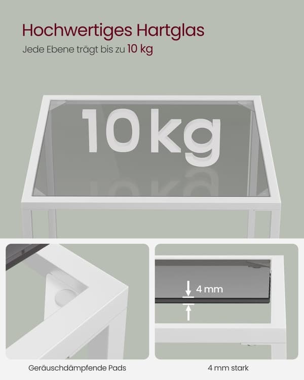 Rootz 3-lags metal- og glashylde - Opbevaringsstativ - Displaystativ - Slankt design - Nem montering - Alsidig brug - 30 cm x 40 cm x 124,5 cm