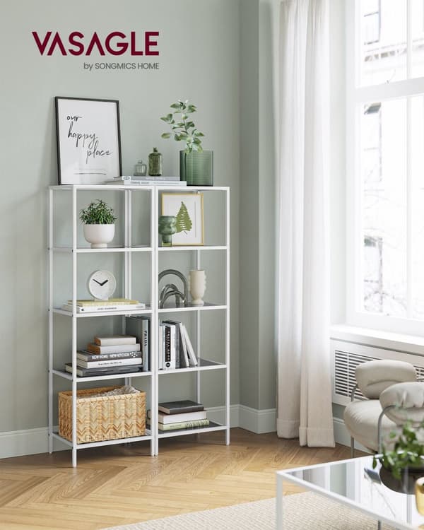 Rootz 3-lags metal- og glashylde - Opbevaringsstativ - Displaystativ - Slankt design - Nem montering - Alsidig brug - 30 cm x 40 cm x 124,5 cm