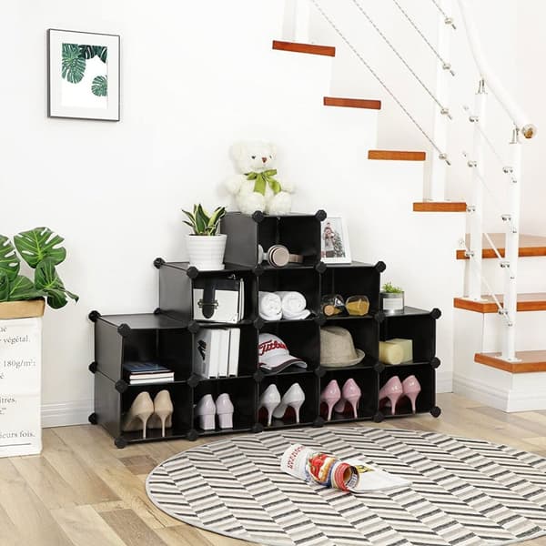 Rootz 16 Cube Black säilytyslokero - Kuutiojärjestäjä - Modulaarinen säilytystila - PP-muovipaneelit - Metallilankakehys - ABS-muoviliittimet - 153cm