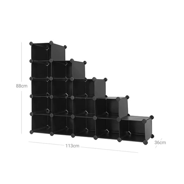 Rootz 16 Cube Black säilytyslokero - Kuutiojärjestäjä - Modulaarinen säilytystila - PP-muovipaneelit - Metallilankakehys - ABS-muoviliittimet - 153cm