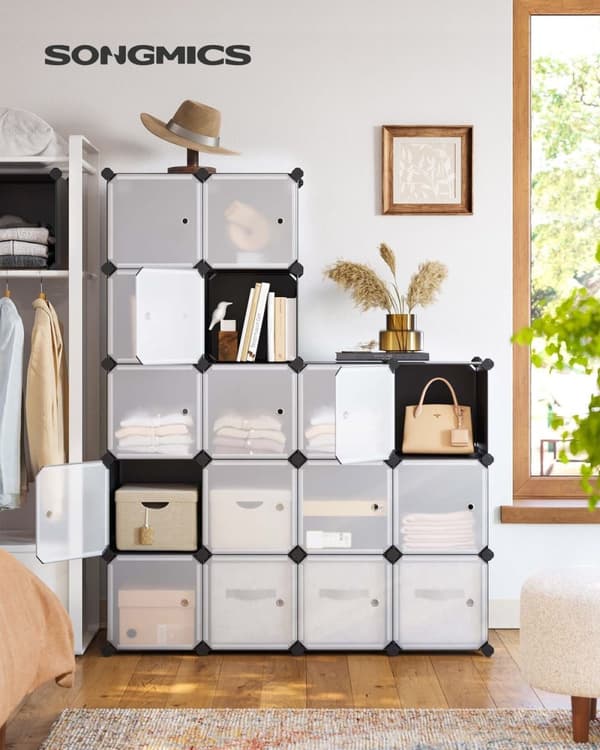 Rootz 16 Cube Black säilytyslokero - Kuutiojärjestäjä - Modulaarinen säilytystila - PP-muovipaneelit - Metallilankakehys - ABS-muoviliittimet - 153cm
