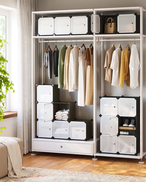 Rootz 16 Cube Black säilytyslokero - Kuutiojärjestäjä - Modulaarinen säilytystila - PP-muovipaneelit - Metallilankakehys - ABS-muoviliittimet - 153cm